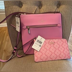 Kate Spade Vibrant Pink Crossbody Bag and Floral Wallet